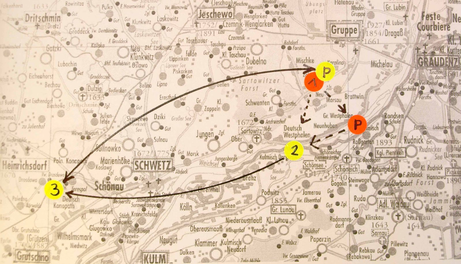 Karte 1 der Wohnsitze und Wanderungsbewegung des Johann Friedrich (II.)