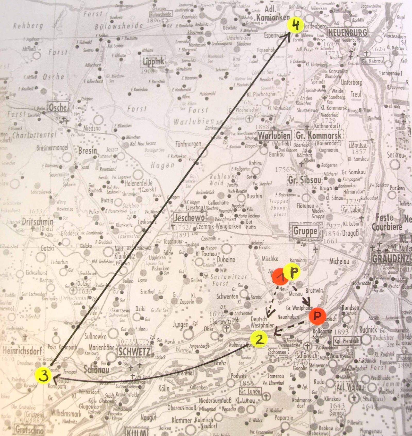 Karte 2 der Wohnsitze und Wanderungsbewegung des Johann Friedrich (II.)