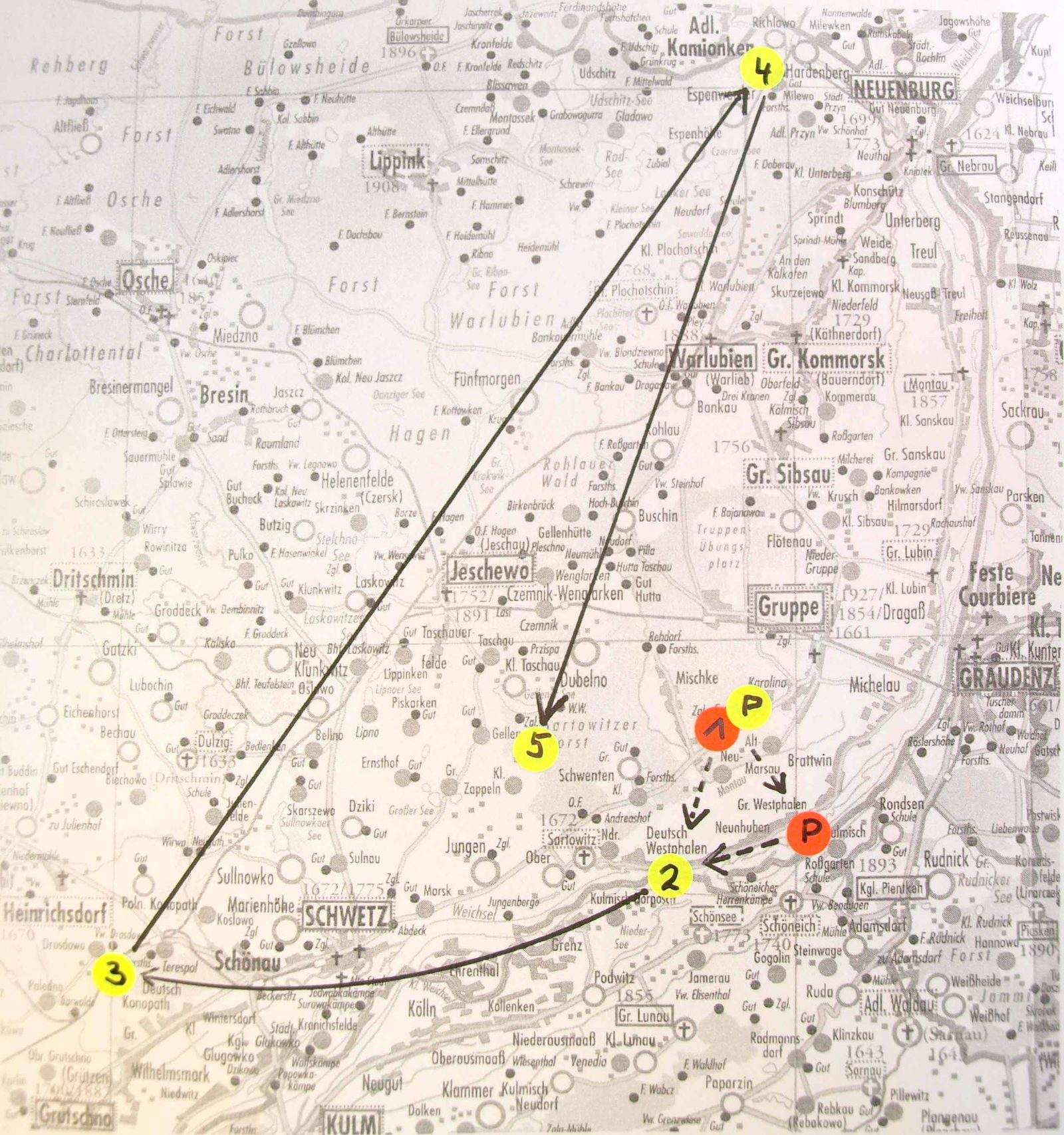 Karte 3 der Wohnsitze und Wanderungsbewegung des Johann Friedrich (II.)