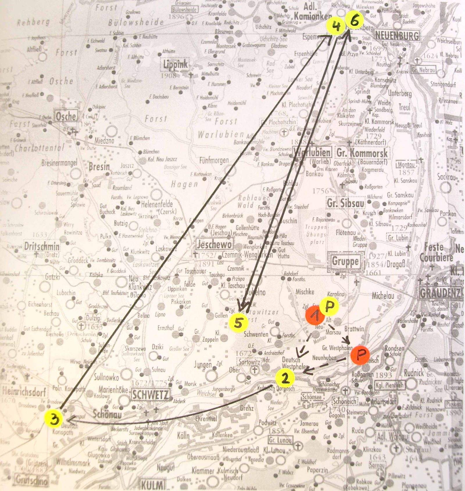 Karte 4 der Wohnsitze und Wanderungsbewegung des Johann Friedrich (II.), als Fortschreibung der Karte 3