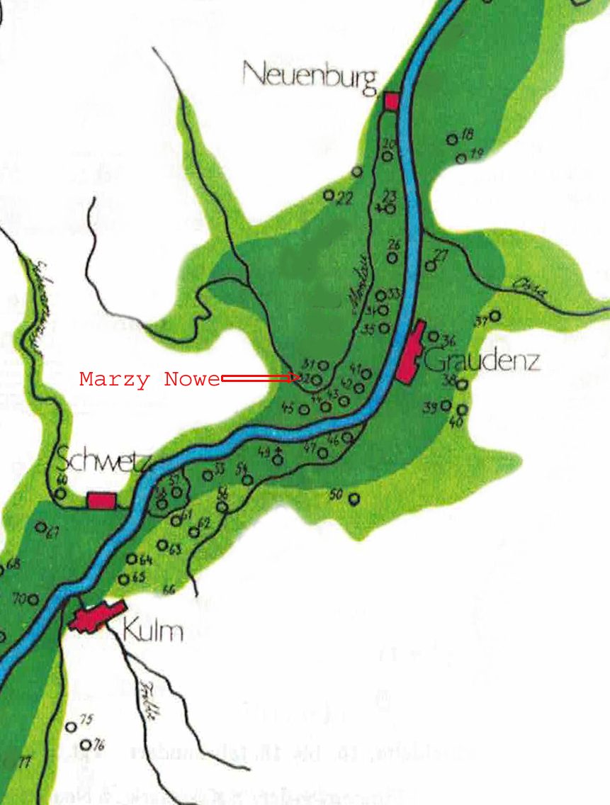 Historische Karte des Weichseltals von Kulm bis Neuenburg